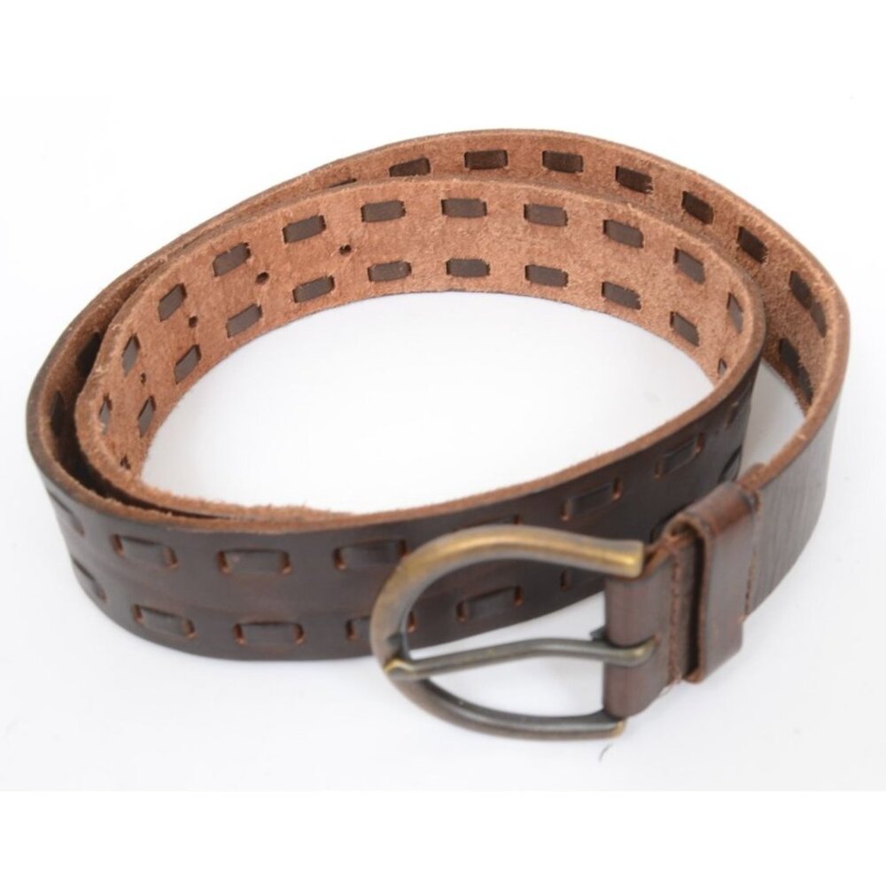 Y2K Mossimo Brown Leather Woven Belt Unisex Boho Hippie Minimalist